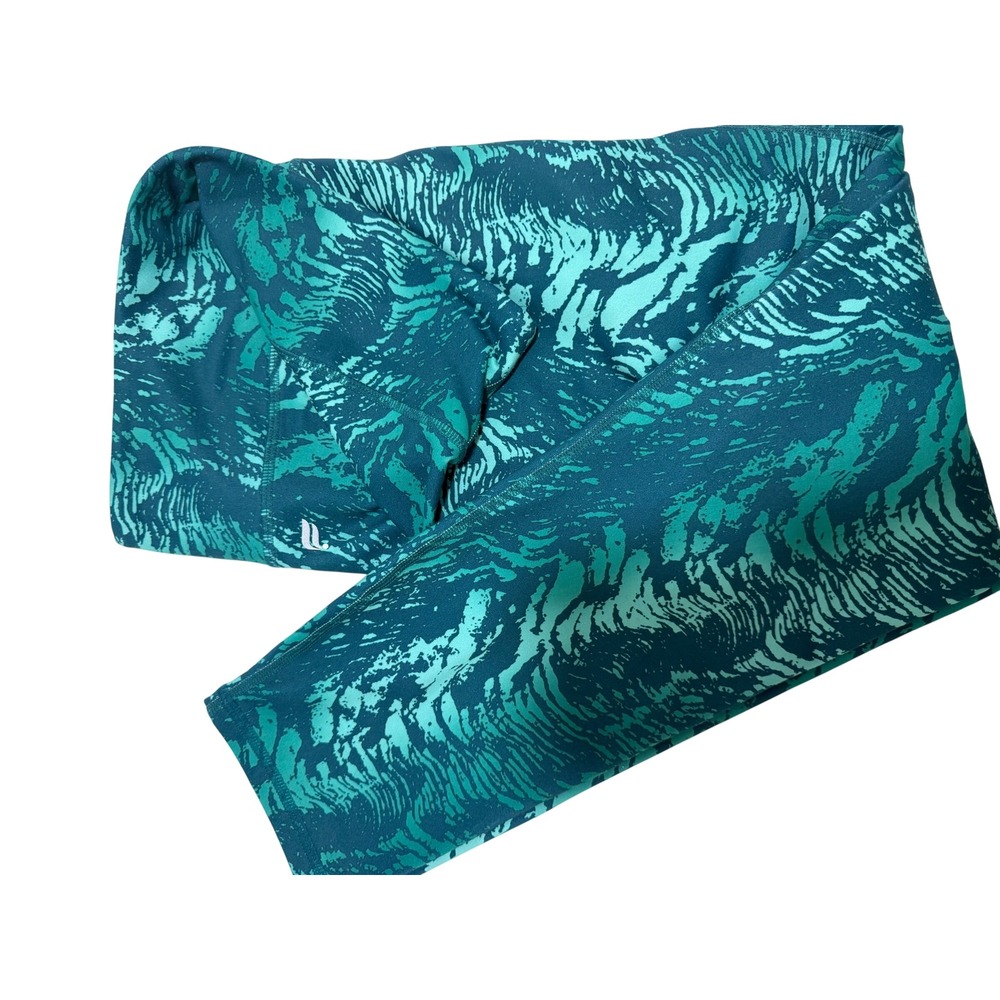 Fabletics Define Powerhold High Waisted Leggings Large Green Aura Wave Print